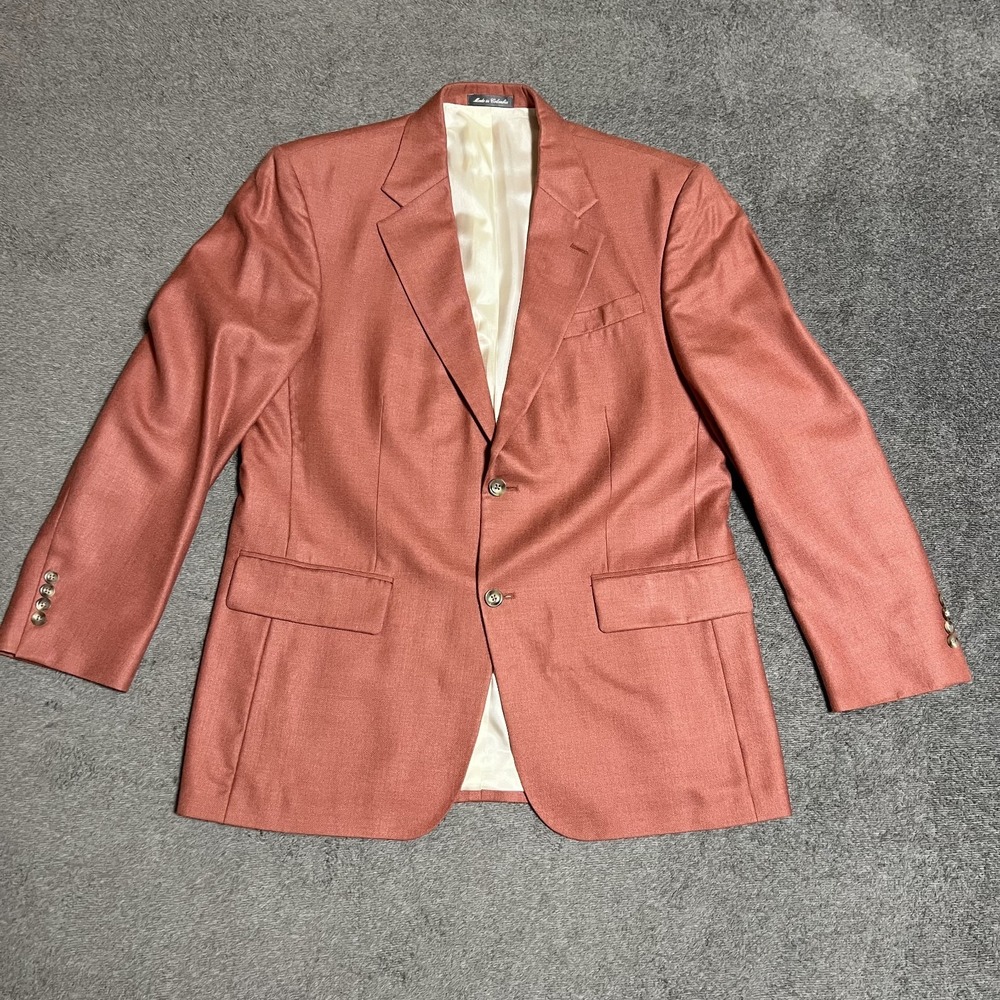 Oscar de la Renta Blazer Mens 42R Coral Silk Wool Blend Sport Coat 2Button Solid